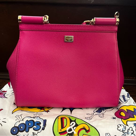 DOLCE & GABBANA Dauphine Oops Patch Medium Miss Sicily Satchel Rosa Geranio EUC - Picture 4 of 13